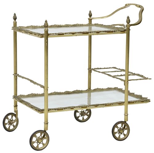 FRENCH GILT METAL ROCAILLE BAR CART