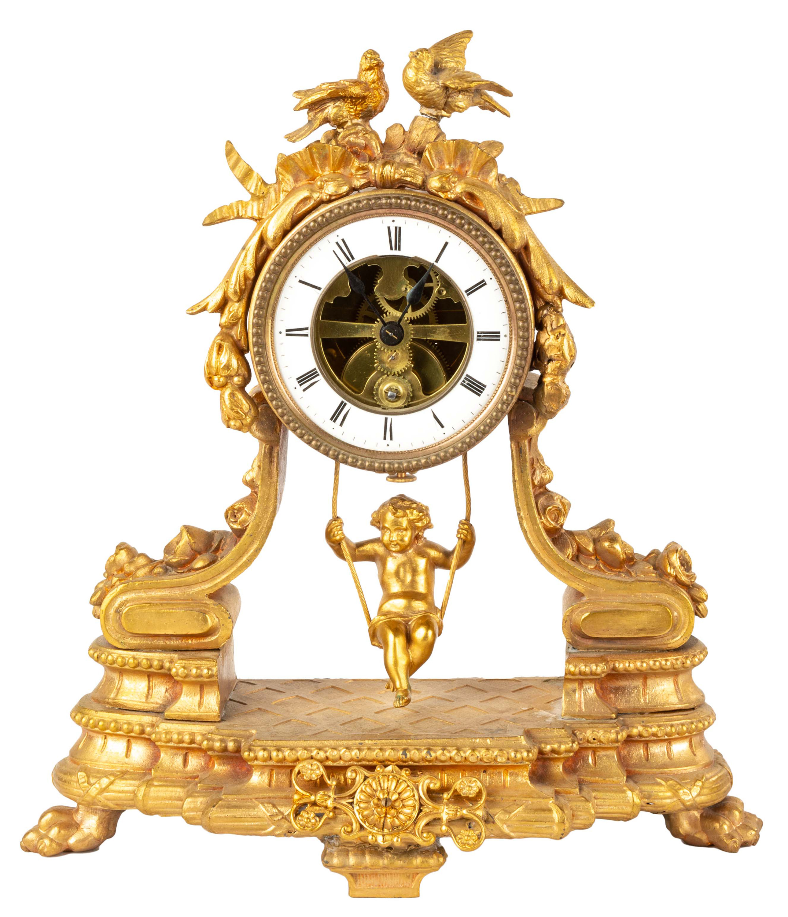 FRENCH GILT METAL SWINGING PENDULUM