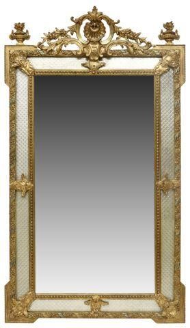 FRENCH GILTWOOD CUSHION MIRROR, 68"