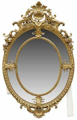 FRENCH GILTWOOD OVAL BEVELED