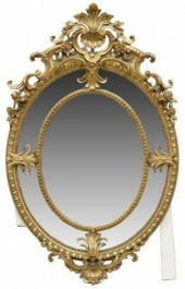 FRENCH GILTWOOD OVAL BEVELED M