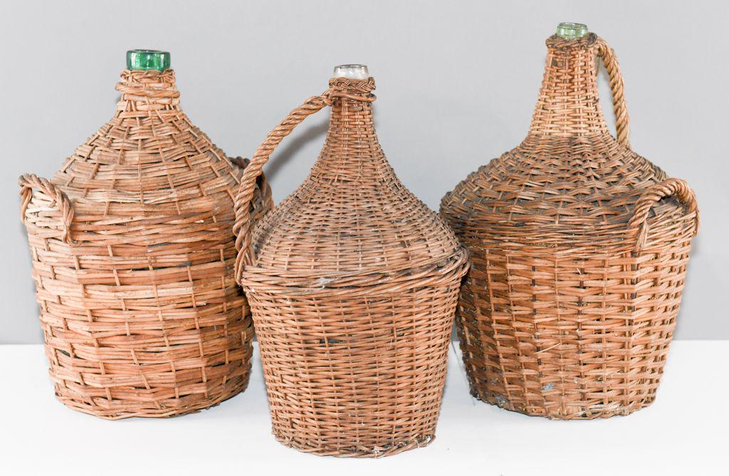 FRENCH GLASS DEMIJOHN BOTTLES IN
