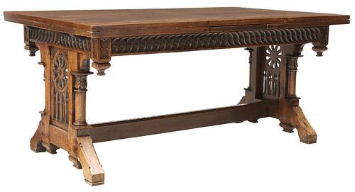 FRENCH GOTHIC REVIVAL CARVED OAK
