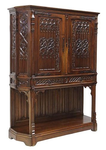 FRENCH GOTHIC REVIVAL CARVED WALNUT