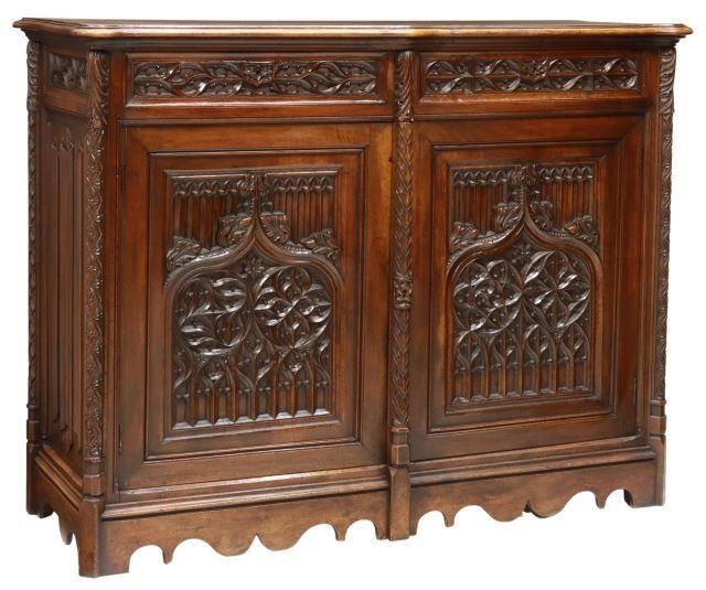 FRENCH GOTHIC REVIVAL CARVED WALNUT