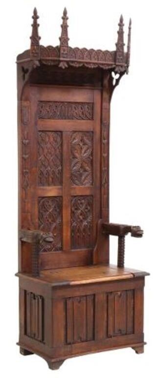 FRENCH GOTHIC REVIVAL OAK THRONE/