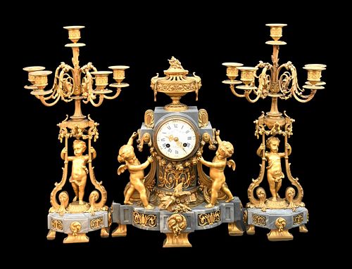 FRENCH GREY MARBLE AND GILT