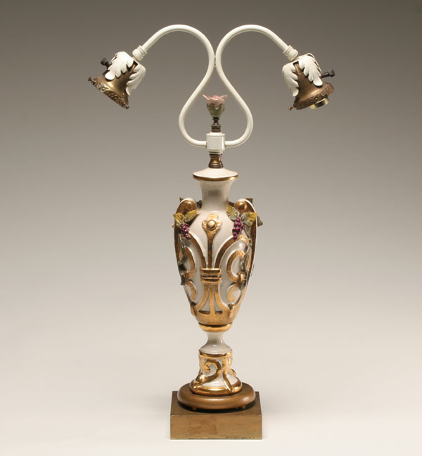 French hand-painted porcelain lamp;
