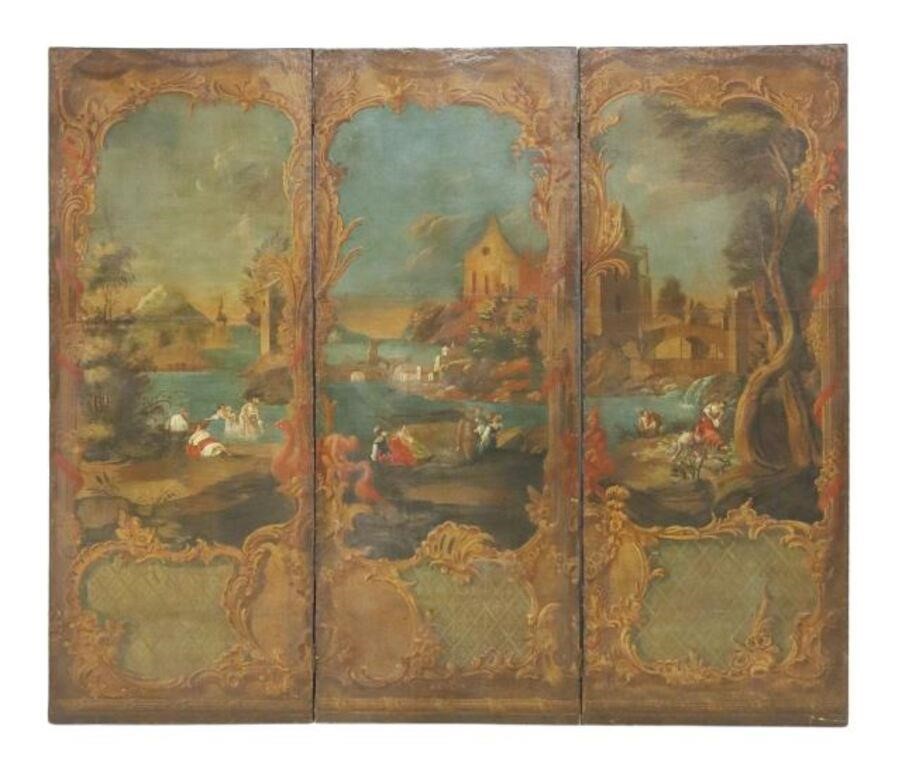 FRENCH HAND-PAINTED THREE-PANEL