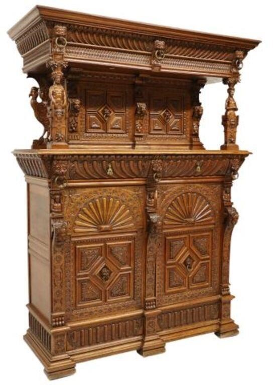 FRENCH HEAVILY FIGURAL CARVED OAK