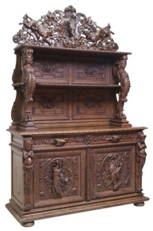 FRENCH HENRI II STYLE CARVED OAK