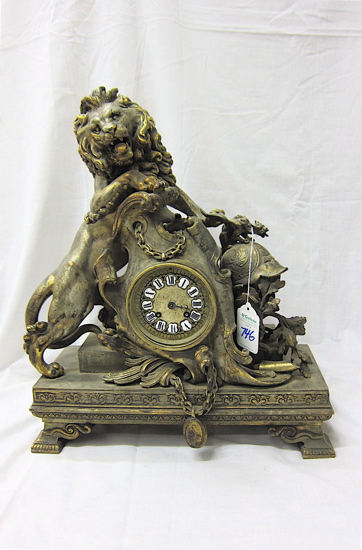 FRENCH HERALDIC LION MANTEL CLOCK