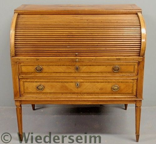 French inlaid fruitwood roll-top
