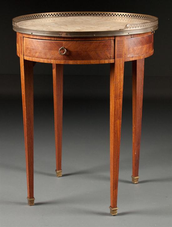 French inlaid walnut marble-top