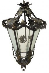 FRENCH IRON & GLASS THREE-LIGH