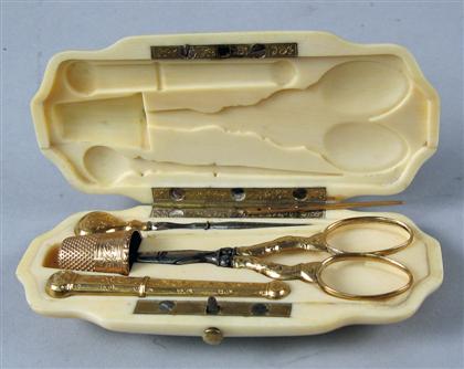 French ivory and silver gilt etui