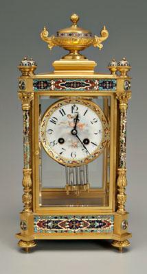 French key wind clock, hand-painted