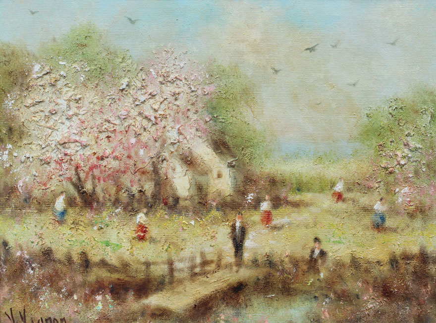FRENCH LANDSCAPE WITH COTTAGE AND