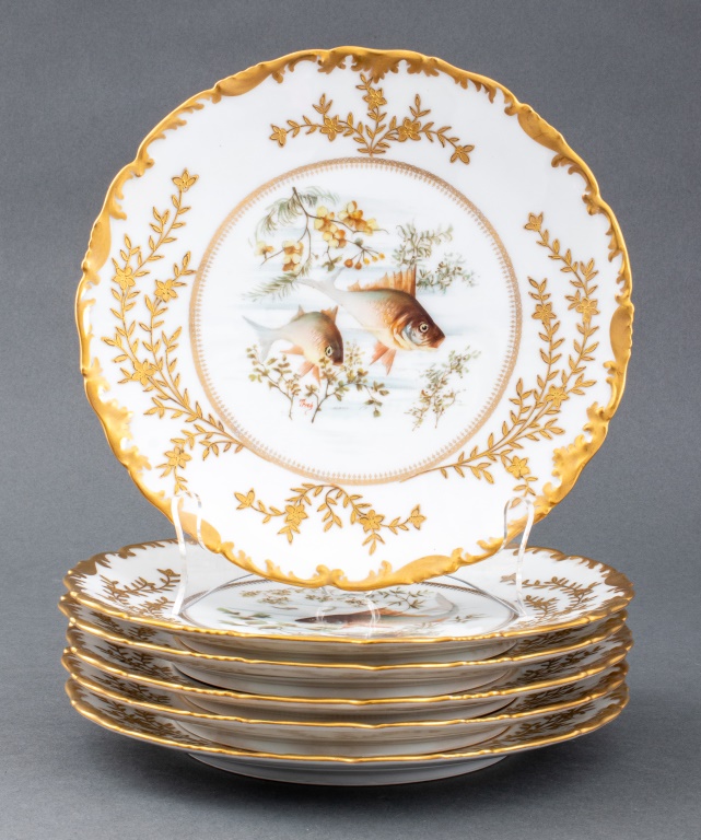 FRENCH LIMOGES PARCEL GILT FISH