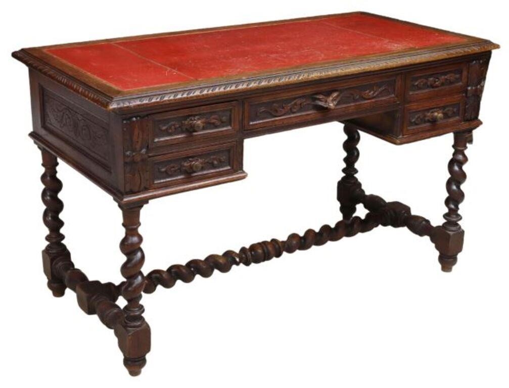 FRENCH LOUIS XIII STYLE LEATHER-TOP