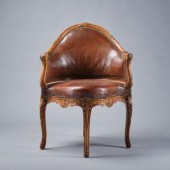 FRENCH LOUIS XV LEATHER FAUTEU