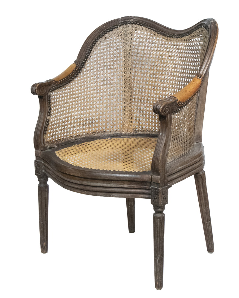 FRENCH LOUIS XVI CANE BACK ARMCHAIR