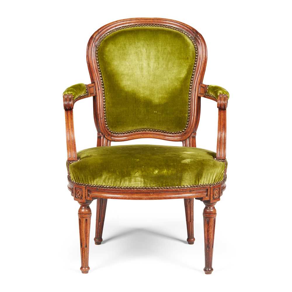 FRENCH LOUIS XVI MAHOGANY FAUTEUIL,
