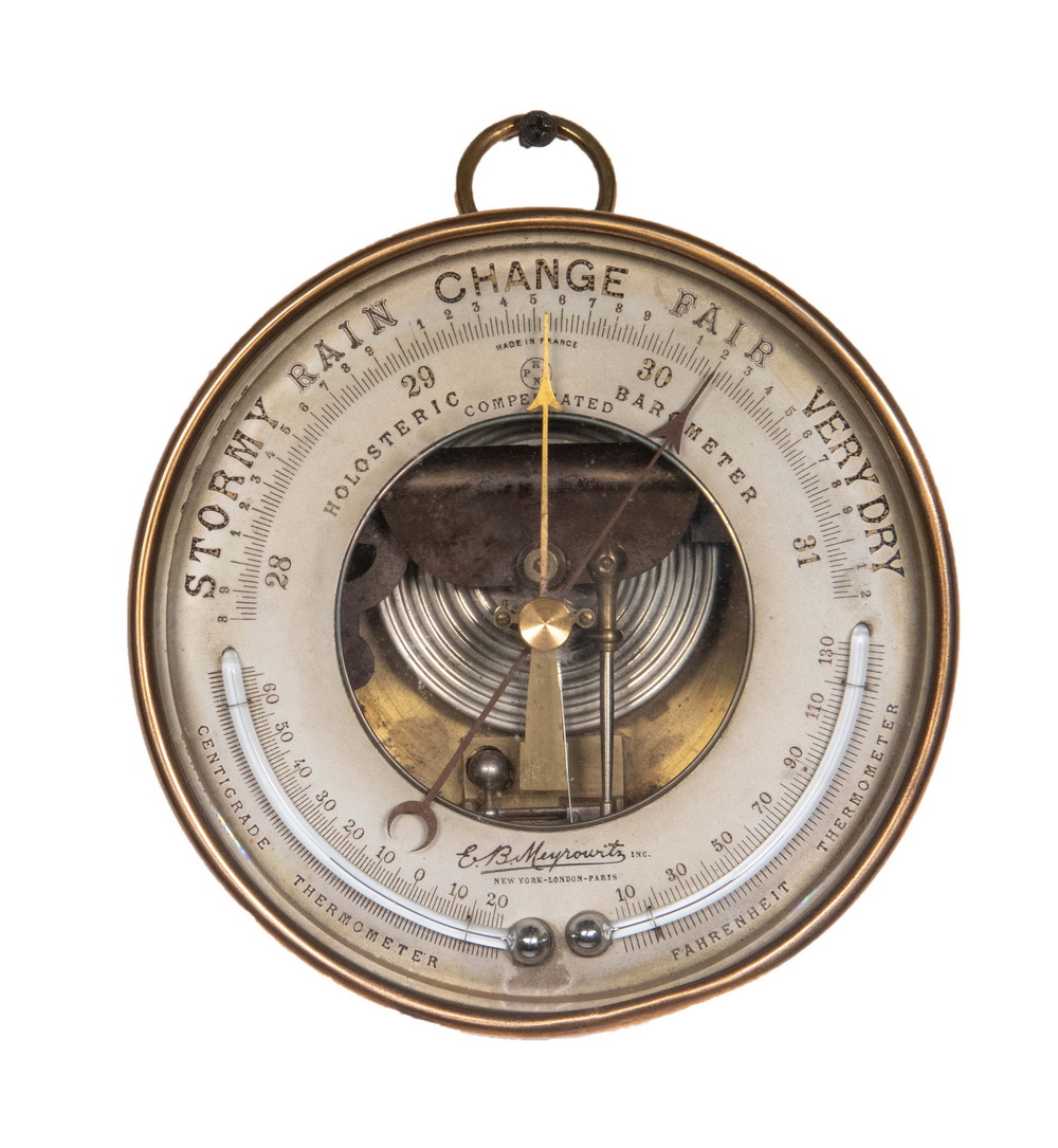 FRENCH MADE BRASS CASED ANEROID