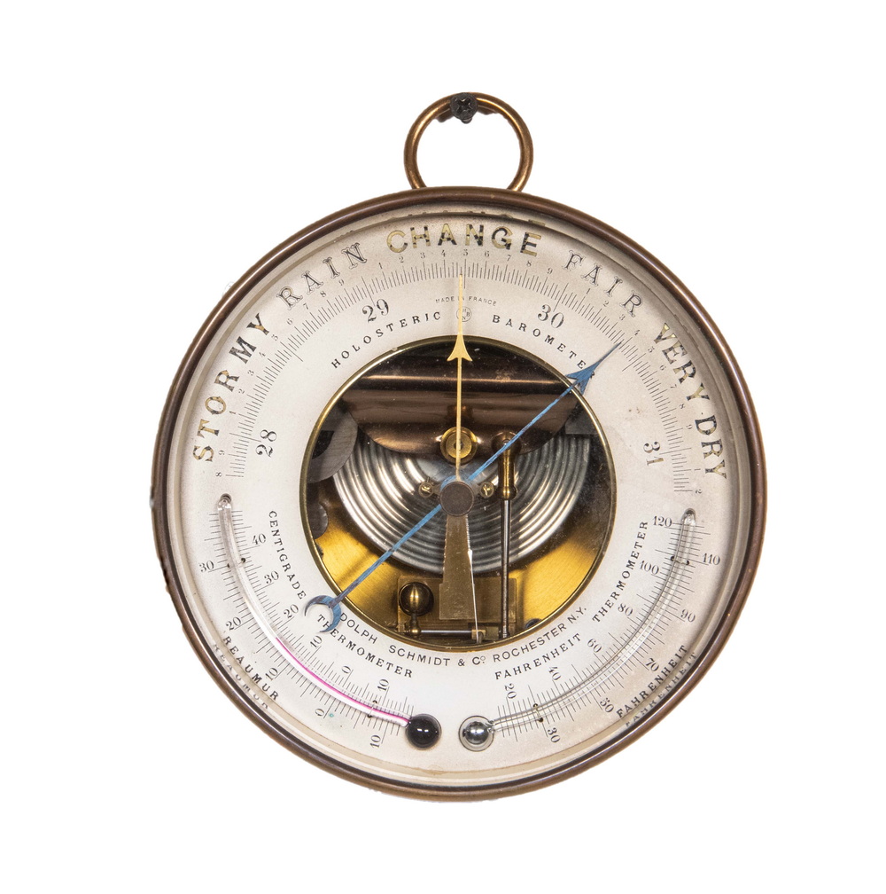FRENCH MADE BRASS CASED ANEROID