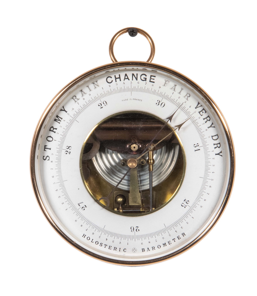 FRENCH MADE BRASS CASED ANEROID