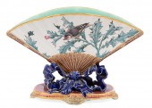 FRENCH MAJOLICA JAPONISME FAN