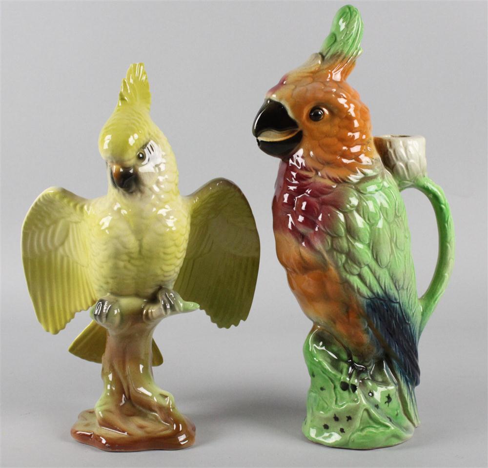 FRENCH MAJOLICA PARROT EWER