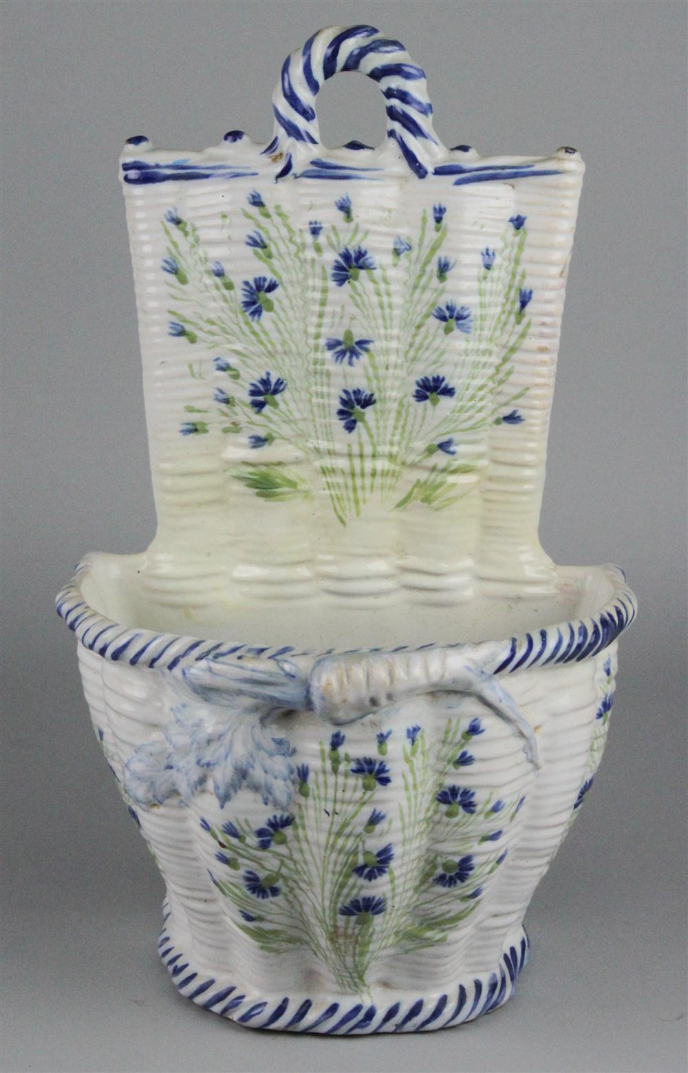 FRENCH MAJOLICA WALL VASE blue
