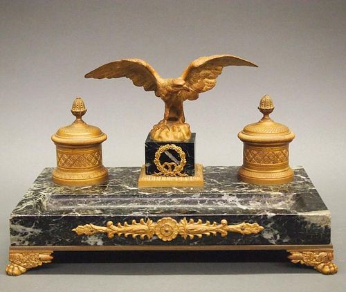 FRENCH MARBLE INKSTANDA circa