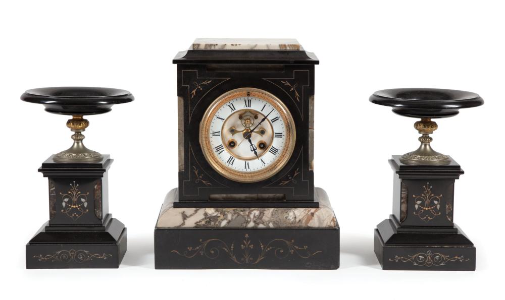 FRENCH MARBLE THREE-PIECE CLOCK
