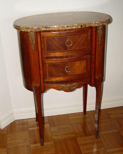 FRENCH MARBLE TOP 2 DRAWER STAND: