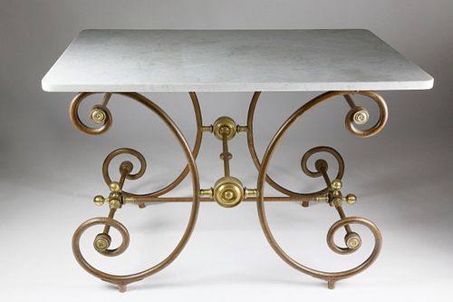 FRENCH MARBLE TOP BRONZE AND