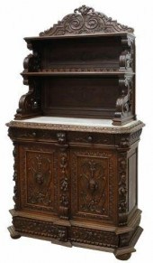 FRENCH MARBLE-TOP CARVED OAK D