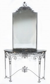 FRENCH MARBLE TOP & IRON CONSO