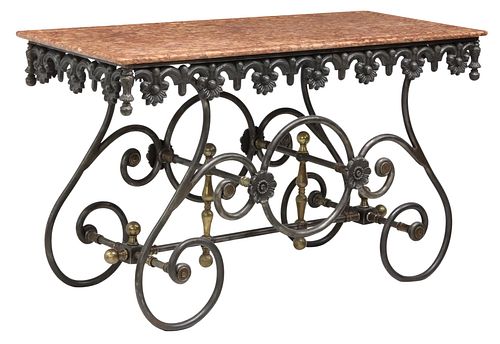 FRENCH MARBLE-TOP PAINTED IRON