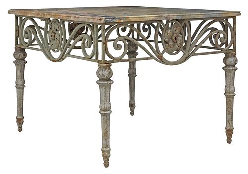 FRENCH MARBLE-TOP PAINTED WROUGHT