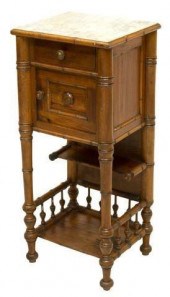 FRENCH MARBLE-TOP PINE BEDSIDE