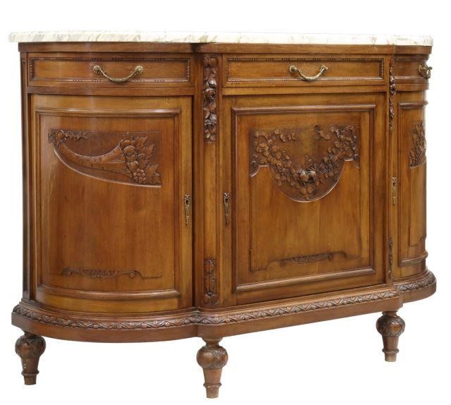 FRENCH MARBLE-TOP WALNUT BREAKFRONT