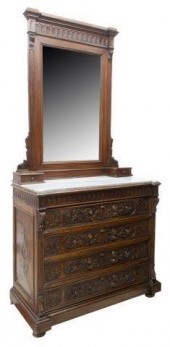 FRENCH MARBLE-TOP WALNUT COMMO