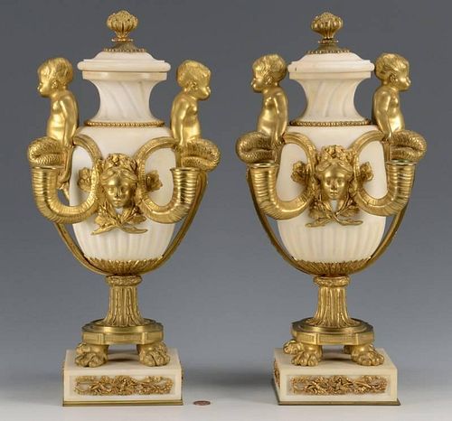 FRENCH MARBLE URNS, ORMOLU