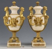 FRENCH MARBLE URNS, ORMOLU MOU