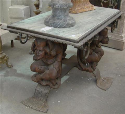 FRENCH MARBLE WOOD AND METAL COFFEE