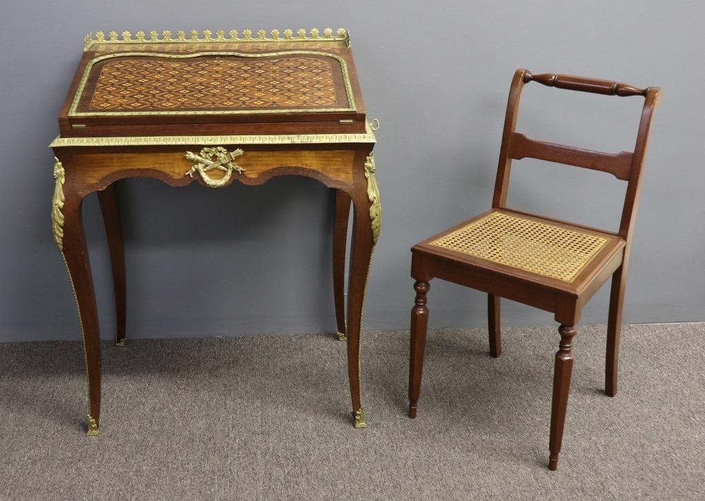 French marquetry inlaid slant-lid