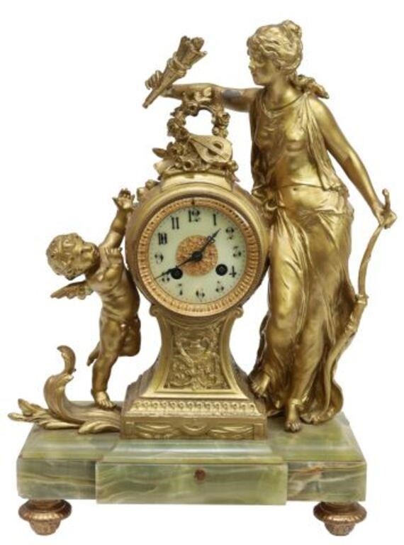 FRENCH METAL & ONYX MANTEL CLOCK,