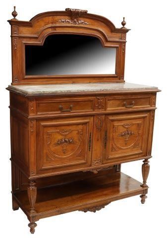 FRENCH MIRRORED MARBLE-TOP WALNUT
